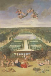 Uitzicht op de Orangerie in Versailles, vanaf de Piece d